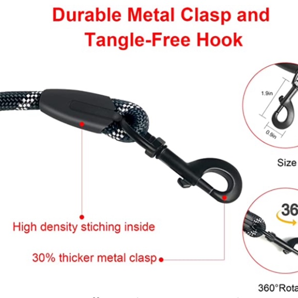 NEW 5FT Heavy Duty Dog Leash Padded Handle and Highly Reflective Threads Black - Picture 4 of 7